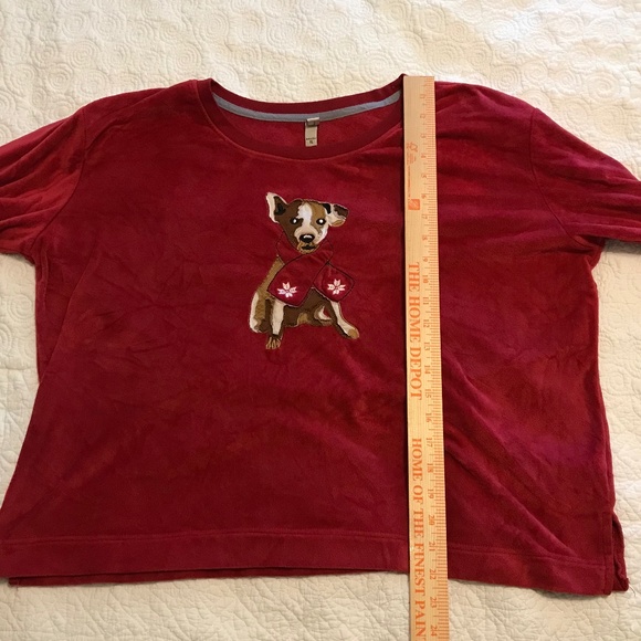 Lightweight soft red sweatshirt / top with cute puppy design by ED (XL) - Picture 13 of 15